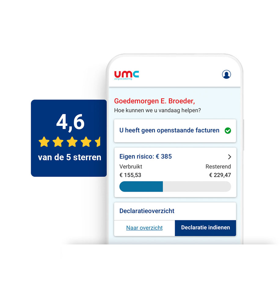 UMC Zorg app met een reviewscore van 4,6 van de 5 sterren